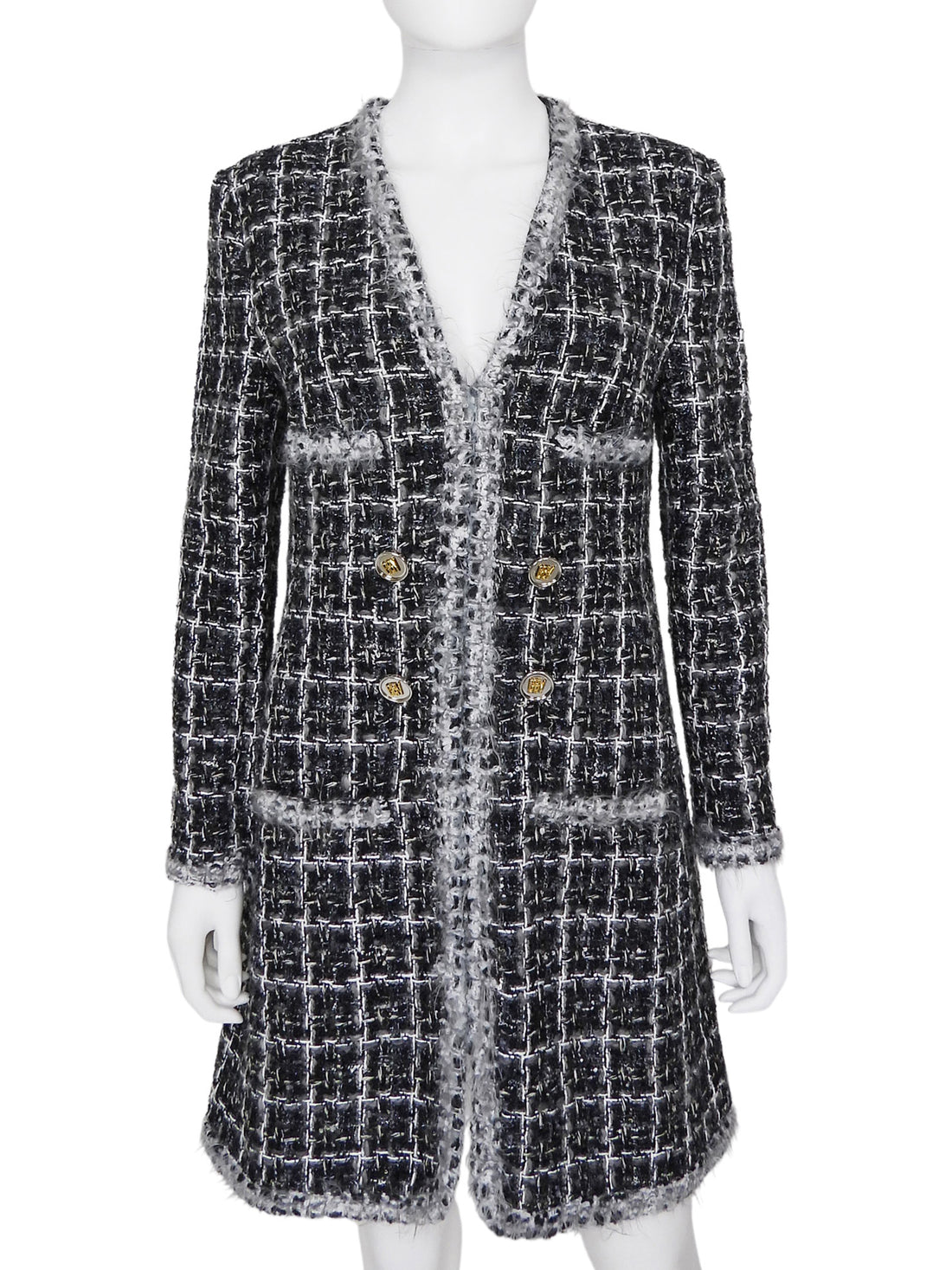 Giambattista Valli Grey Tweed Logo Button Long Sleeve Short Dress -  IT 44