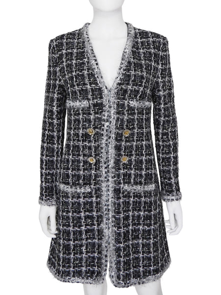 Giambattista Valli Grey Tweed Logo Button Long Sleeve Short Dress -  IT 44