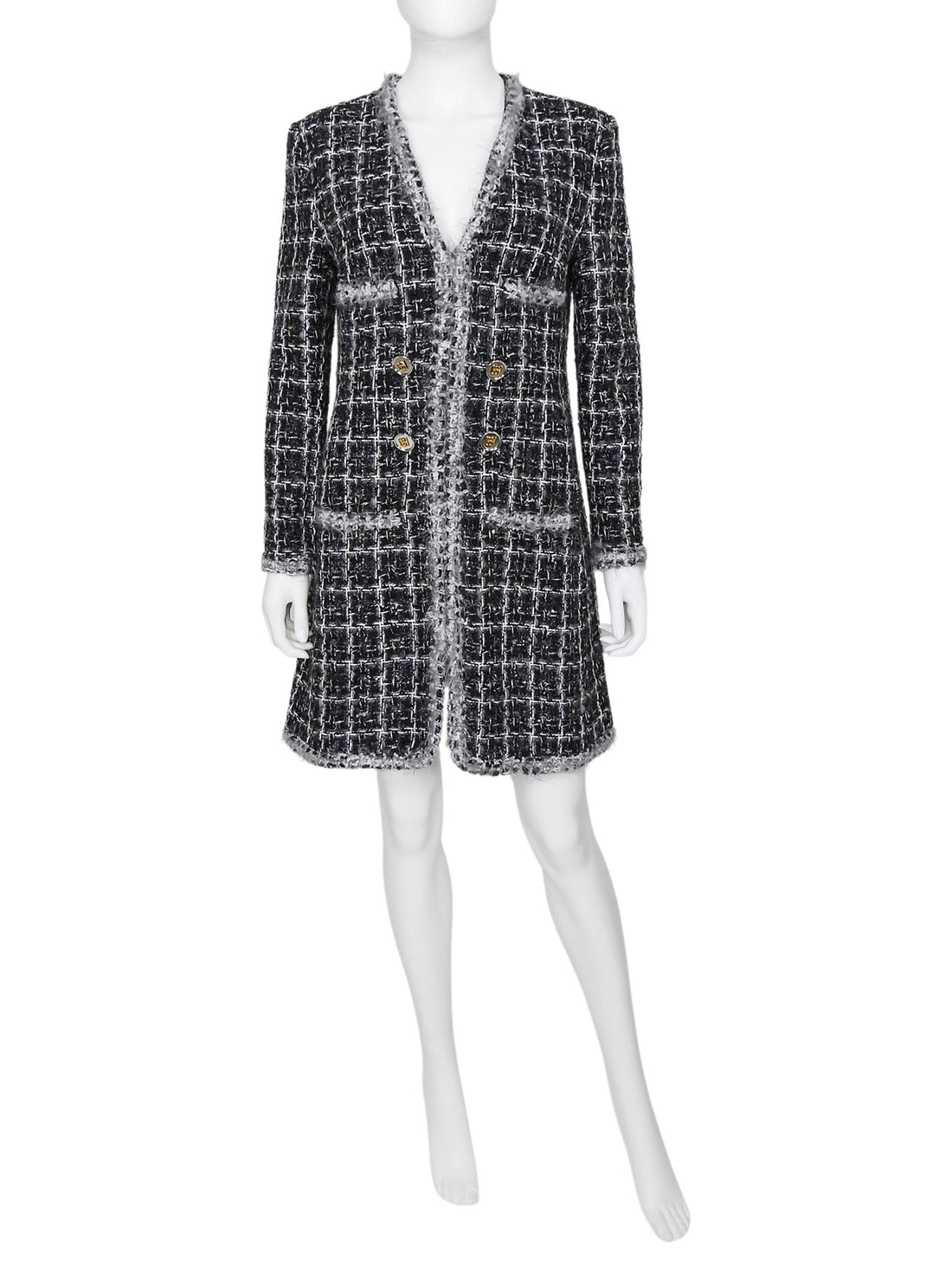 Giambattista Valli Grey Tweed Logo Button Long Sleeve Short Dress -  IT 44