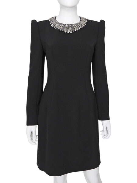 Jenny Packham Black Long Sleeve Crystal Embellished Short Dress - 8