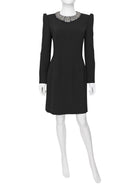 Jenny Packham Black Long Sleeve Crystal Embellished Short Dress - 8