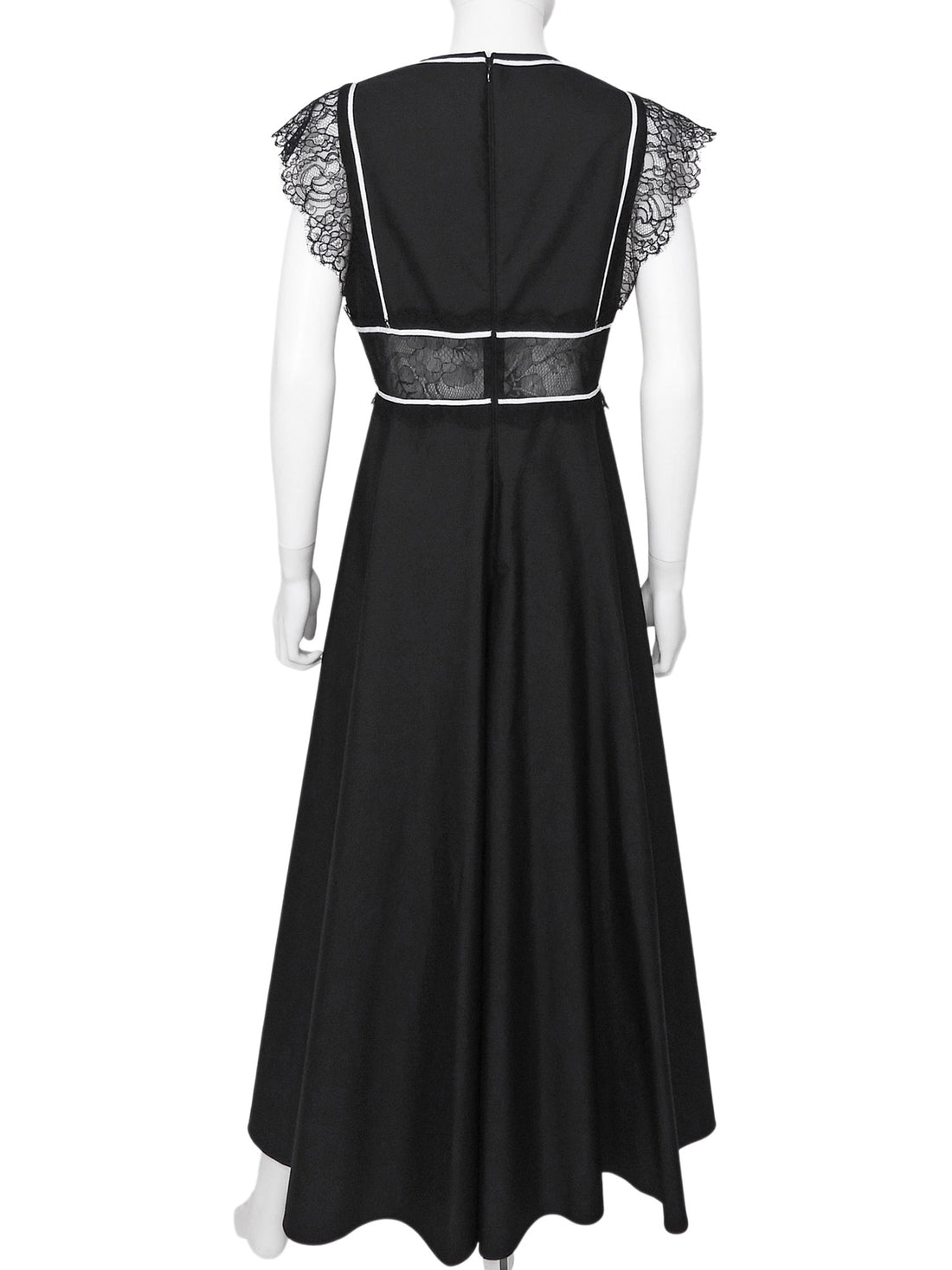 Giambattista Valli Black White Cotton Lace Trim Flutter Sleeve Long Dress - IT 44 / US 8