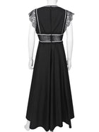 Giambattista Valli Black White Cotton Lace Trim Flutter Sleeve Long Dress - IT 44 / US 8
