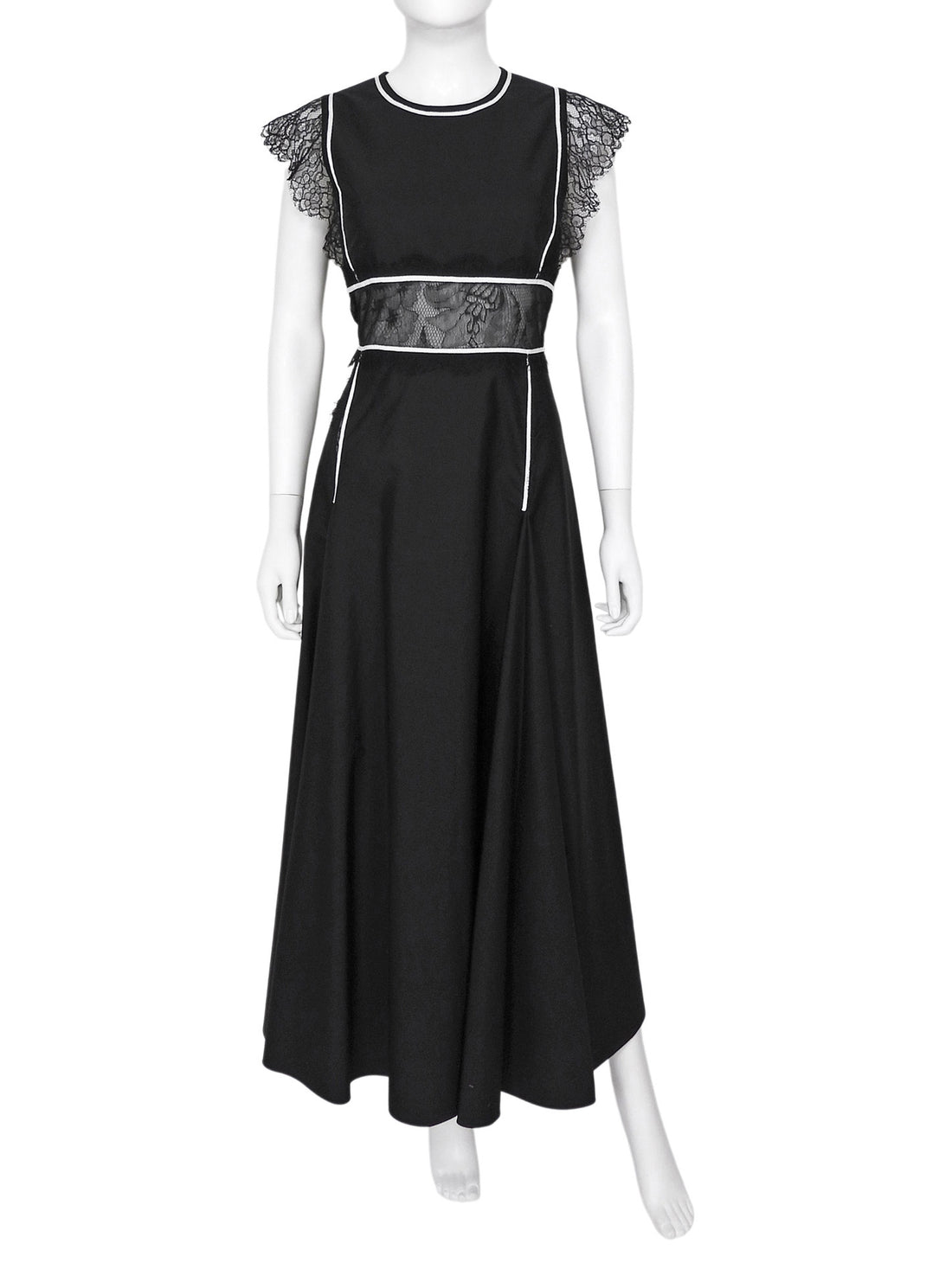 Giambattista Valli Black White Cotton Lace Trim Flutter Sleeve Long Dress - IT 44 / US 8