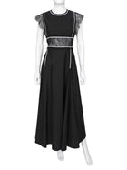 Giambattista Valli Black White Cotton Lace Trim Flutter Sleeve Long Dress - IT 44 / US 8