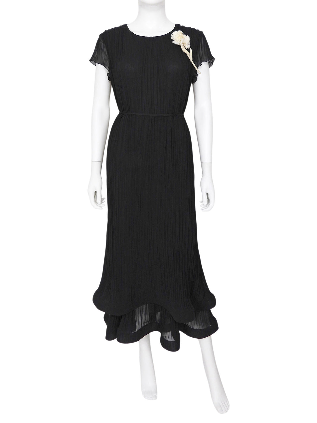 Erdem Black Vertical Pleated Layer Floral Brooch Column Gown - 8
