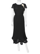 Erdem Black Vertical Pleated Layer Floral Brooch Column Gown - 8