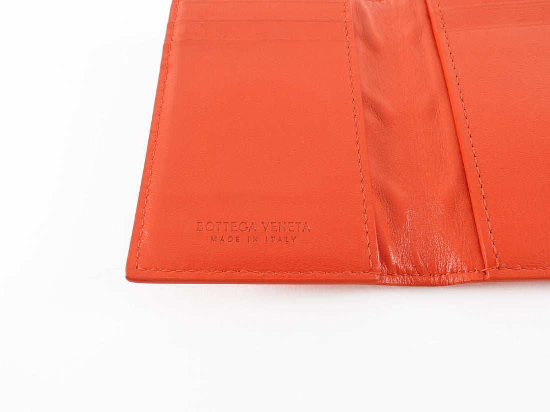 Bottega Veneta Orange Leather Embossed Bifold Card Holder