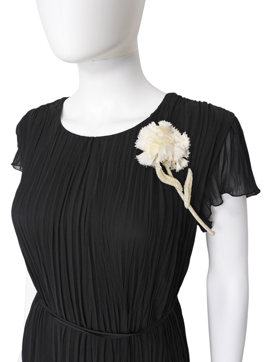 Erdem Black Vertical Pleated Layer Floral Brooch Column Gown - 8