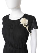 Erdem Black Vertical Pleated Layer Floral Brooch Column Gown - 8