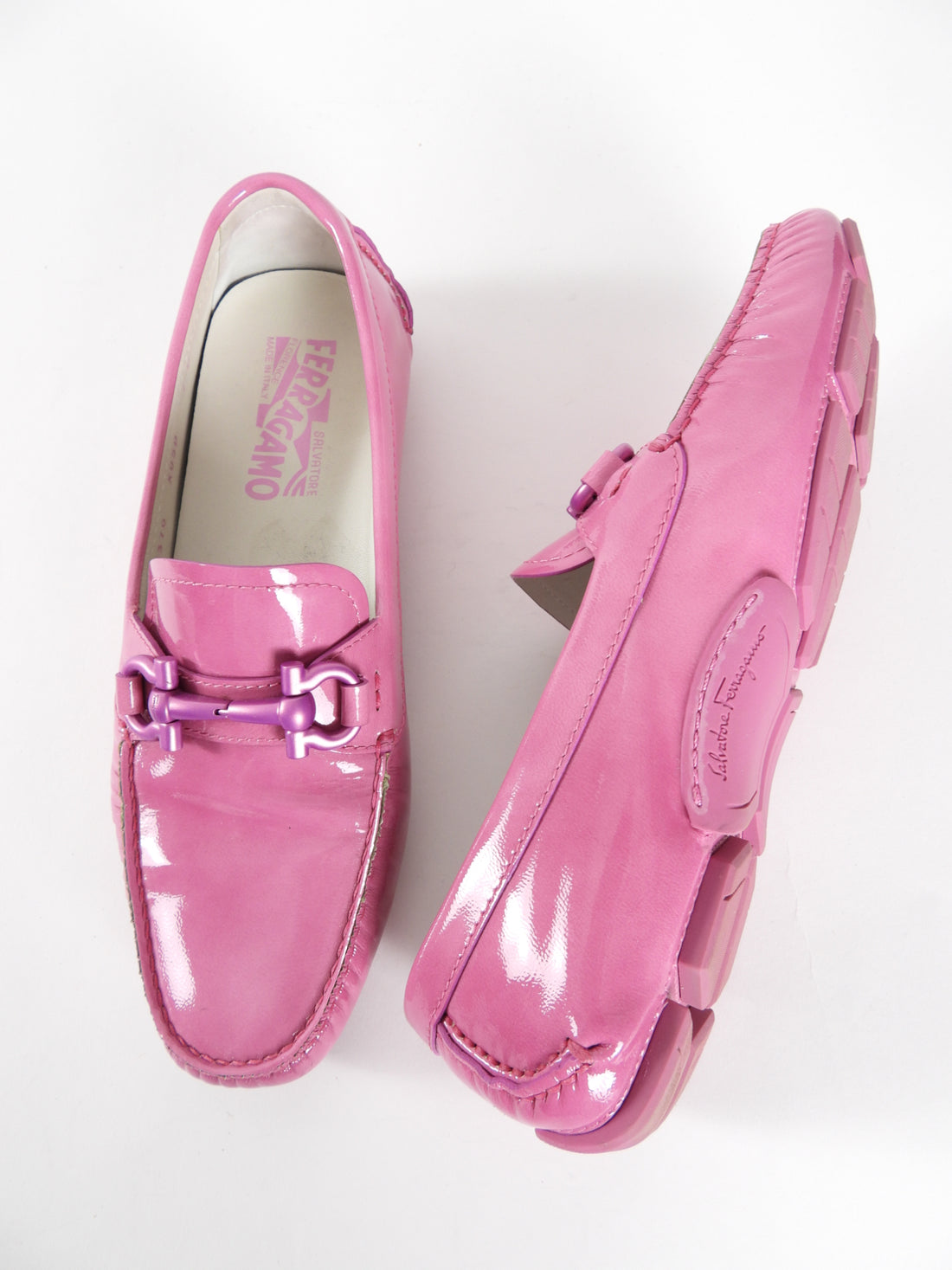 Ferragamo Pink Patent Leather Parigi Driving Loafers - 7.5