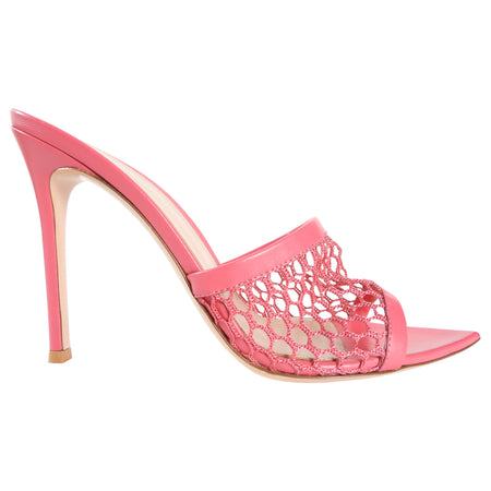 Gianvito Rossi Pink Nappa Leather and Mesh Stiletto Heel Mules - 38