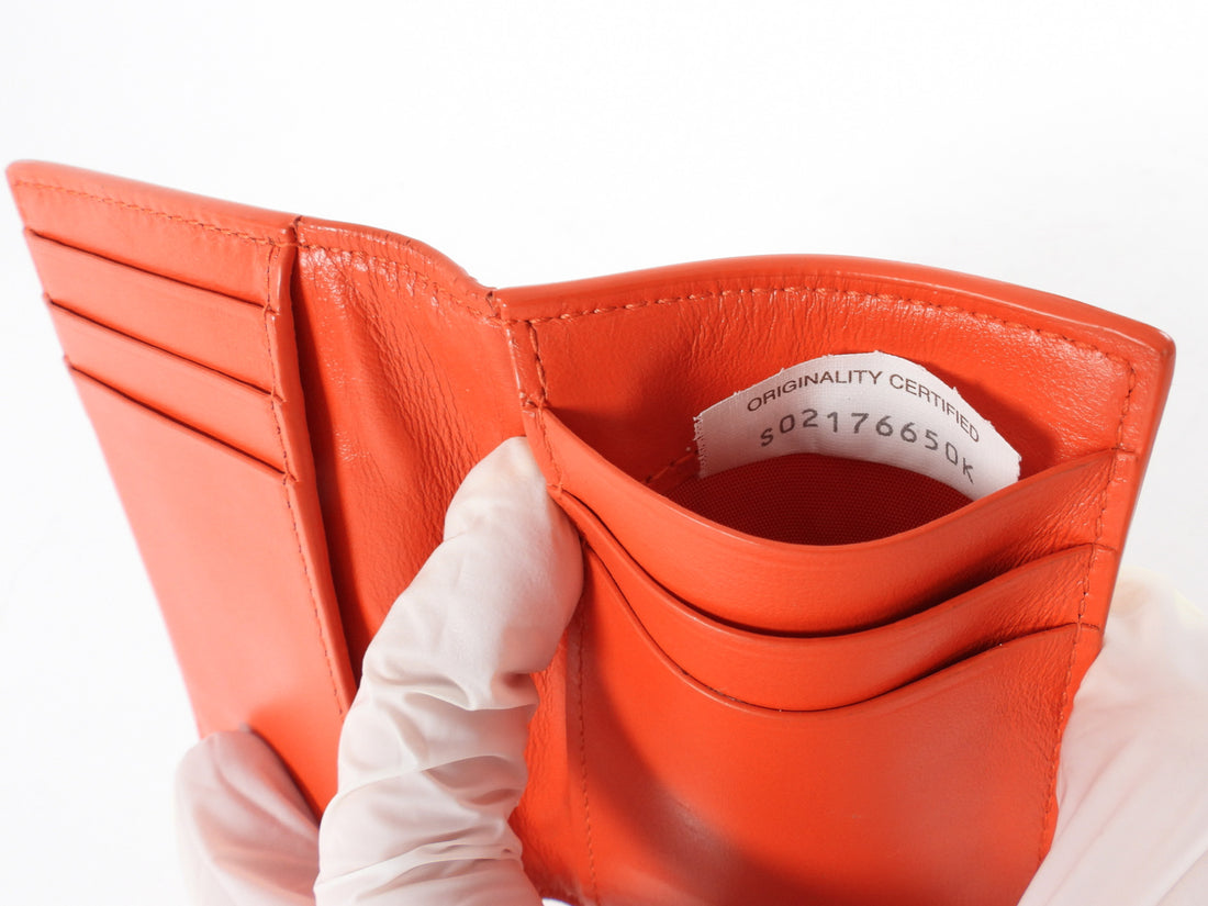 Bottega Veneta Orange Leather Embossed Bifold Card Holder