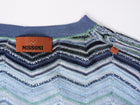 Missoni Blue White Zig Zag Lurex Knit Sequin Shimmer Tee Shirt - 42