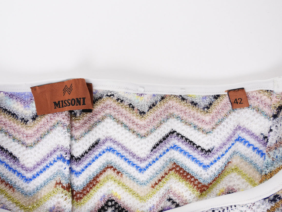 Missoni Beige Zig Zag Lurex Flare Knit Sheer Pant - 42