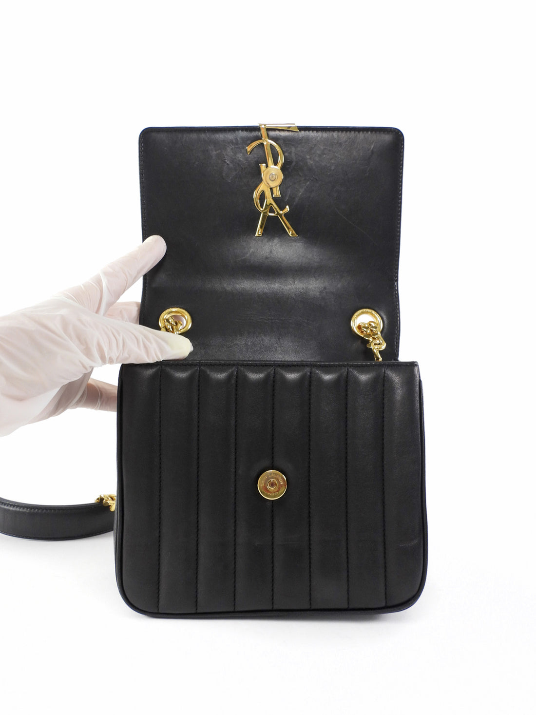 Saint Laurent Small Vicky Black Leather Matelasse Chain Bag