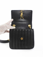 Saint Laurent Small Vicky Black Leather Matelasse Chain Bag