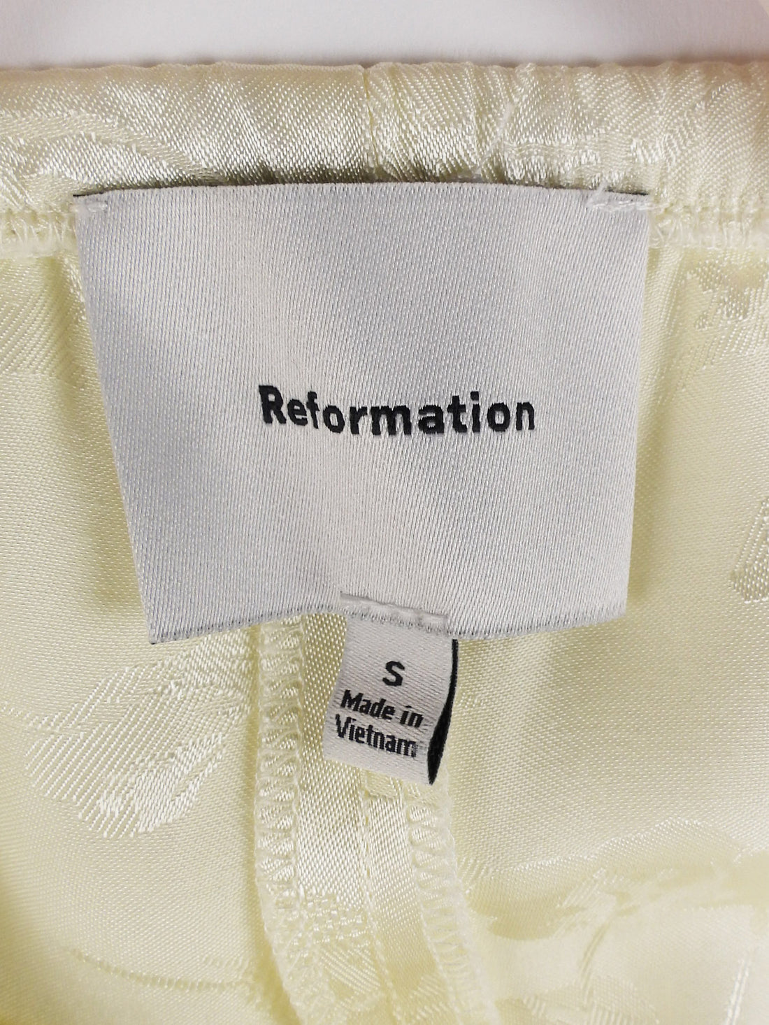 Reformation Pale Yellow Carolina Satin Floral Jacquard Lace Hem PJ Pants - S