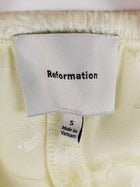 Reformation Pale Yellow Carolina Satin Floral Jacquard Lace Hem PJ Pants - S