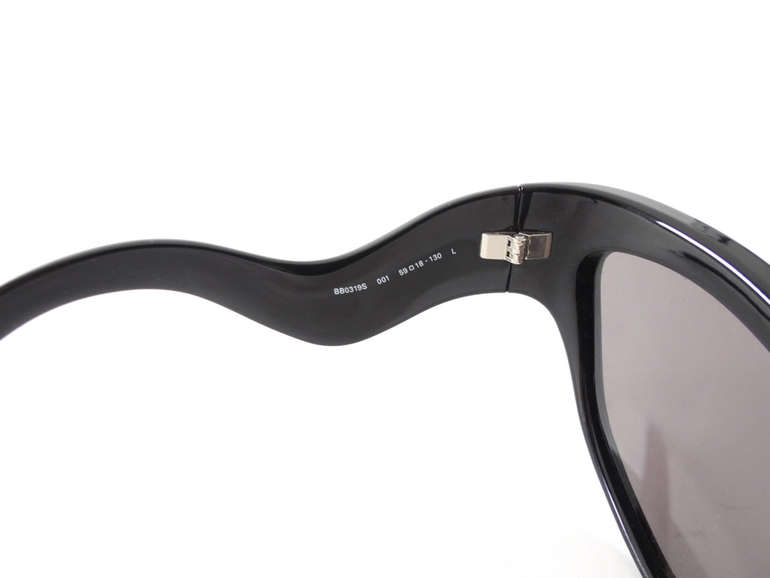 Balenciaga Black Acetate Cat Eye Wave Arm Logo Sunglasses