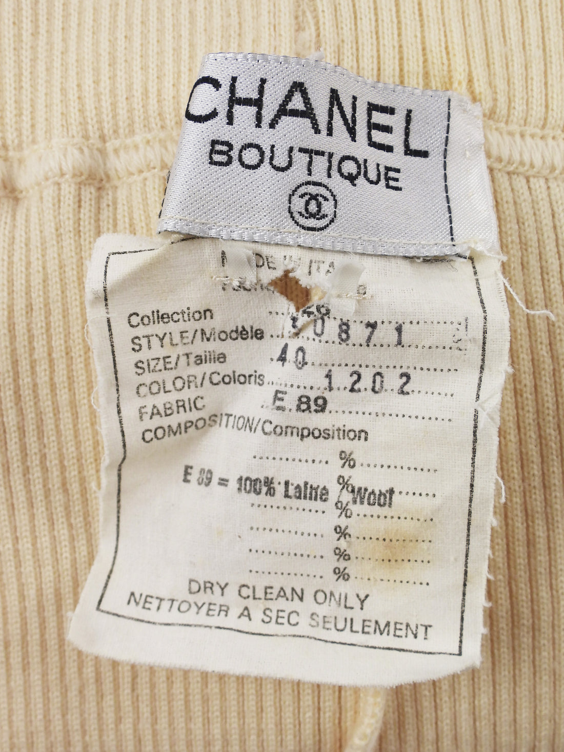 Chanel Ivory Black AW 1991 Vintage Rib Wool Knit Cardigan and Leggings Set -  40 /  M /  8