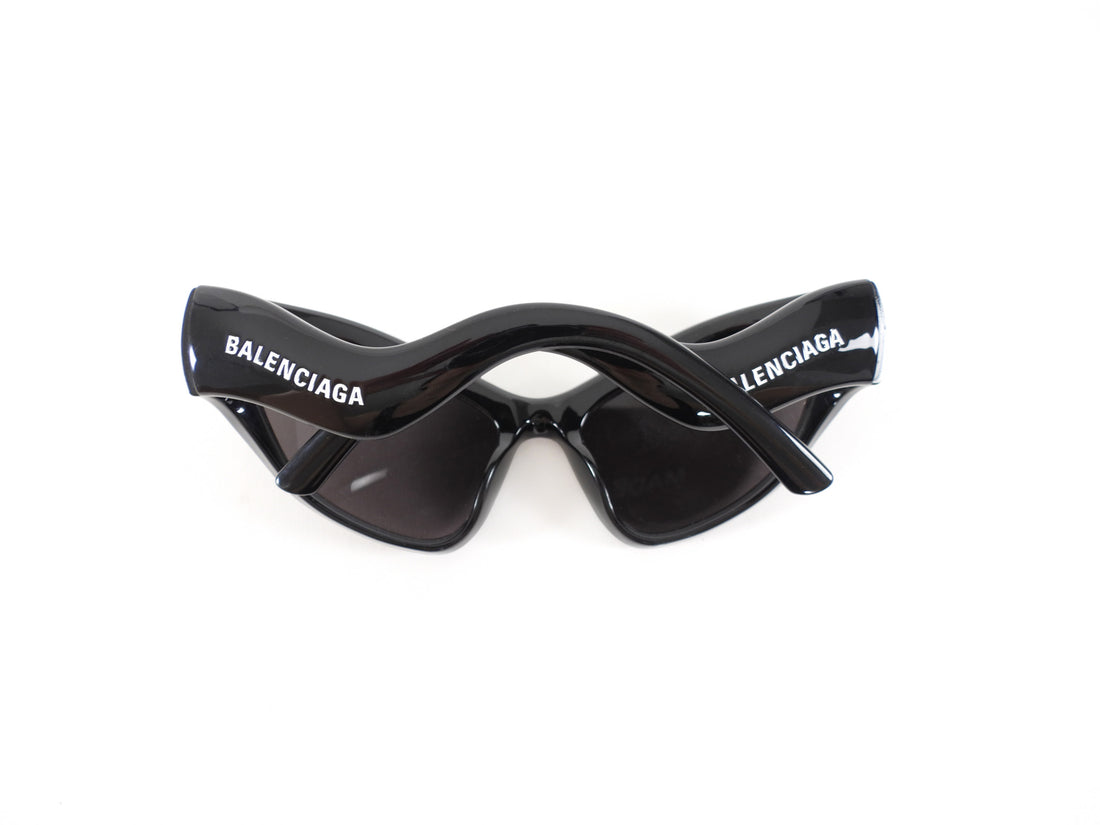 Balenciaga Black Acetate Cat Eye Wave Arm Logo Sunglasses