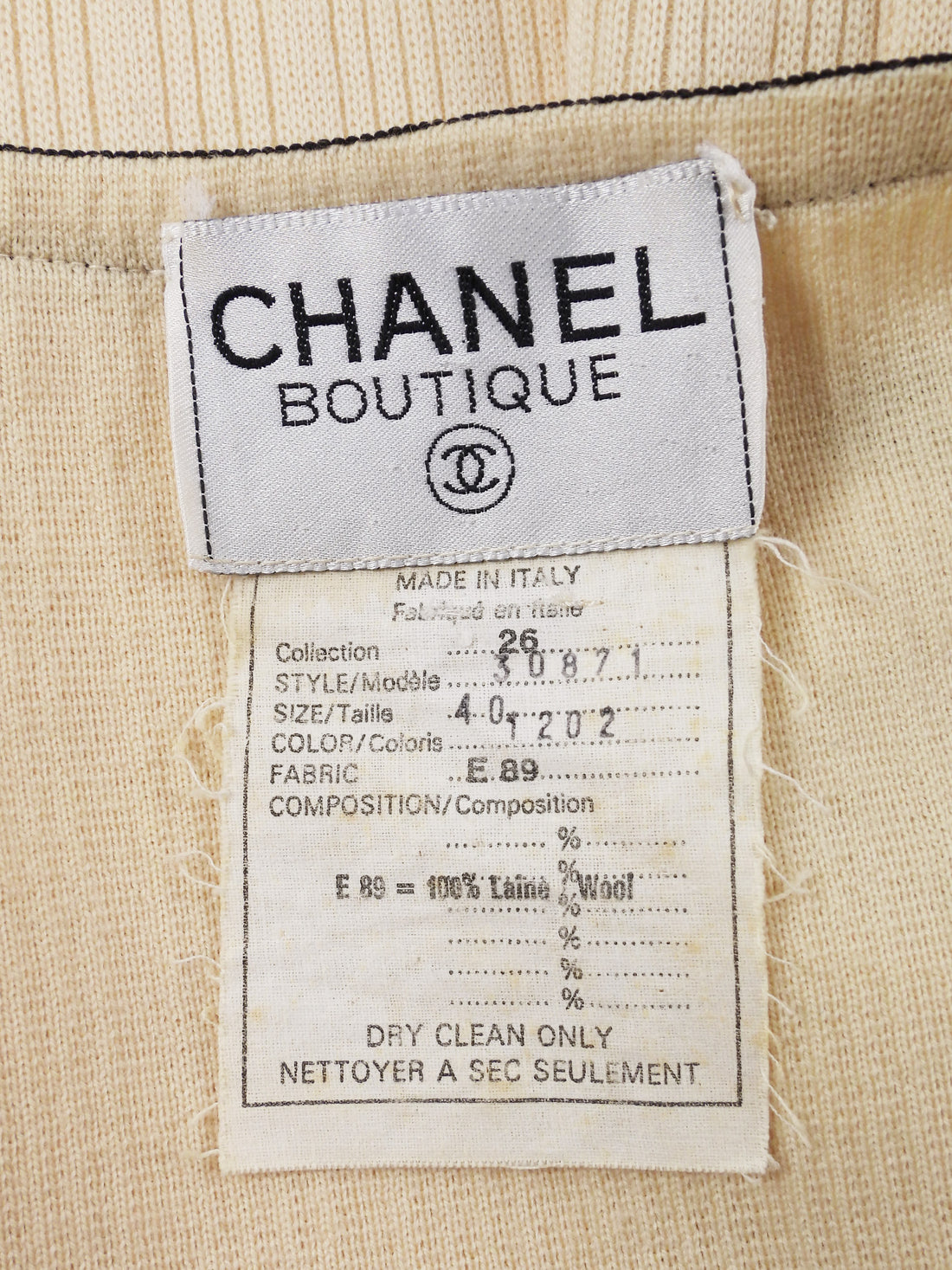 Chanel Ivory Black AW 1991 Vintage Rib Wool Knit Cardigan and Leggings Set -  40 /  M /  8
