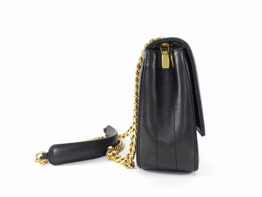 Saint Laurent Small Vicky Black Leather Matelasse Chain Bag