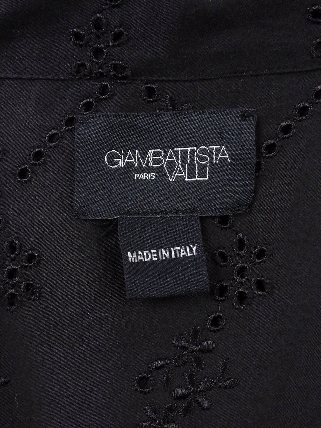 Giambattista Valli Black Broderie Eyelet Grosgrain Hem Short Sleeve Shirt -  44 / 8 / M