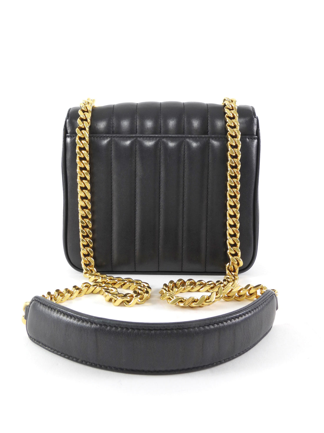 Saint Laurent Small Vicky Black Leather Matelasse Chain Bag