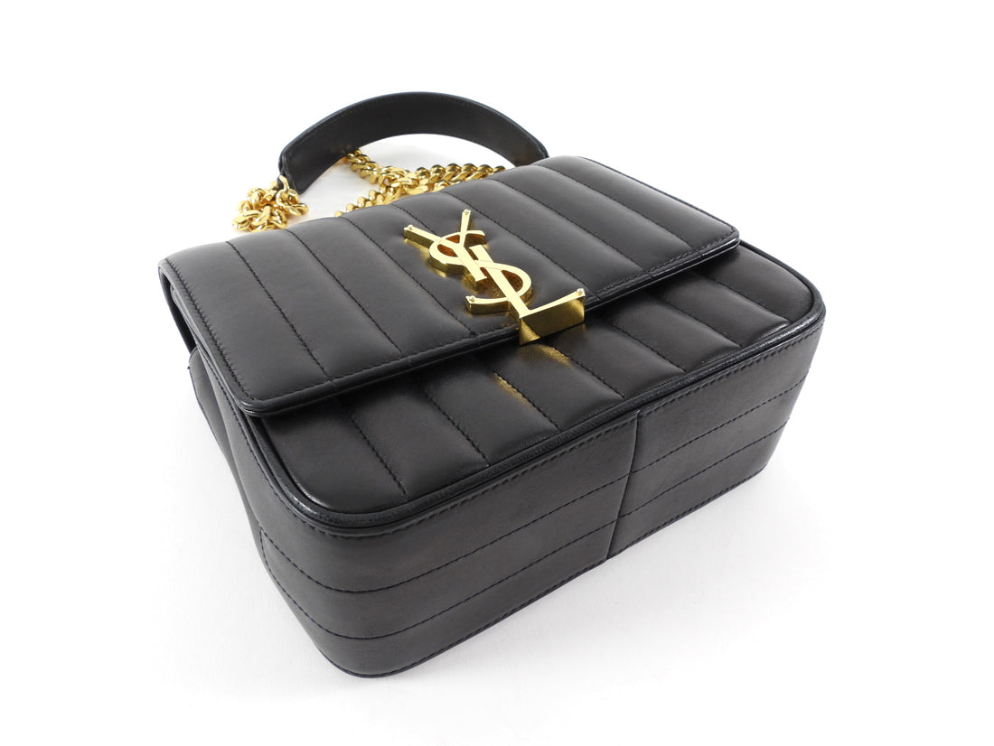 Saint Laurent Small Vicky Black Leather Matelasse Chain Bag