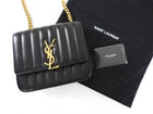 Saint Laurent Small Vicky Black Leather Matelasse Chain Bag