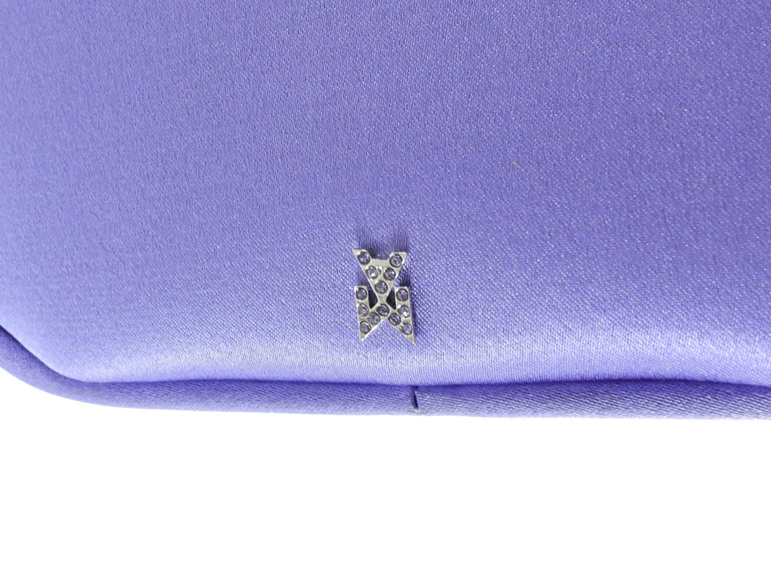 Amina Muaddi "Bad" Strass Purple Satin Mini Bag