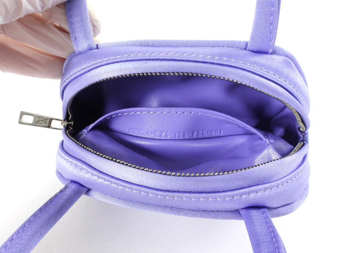 Amina Muaddi "Bad" Strass Purple Satin Mini Bag