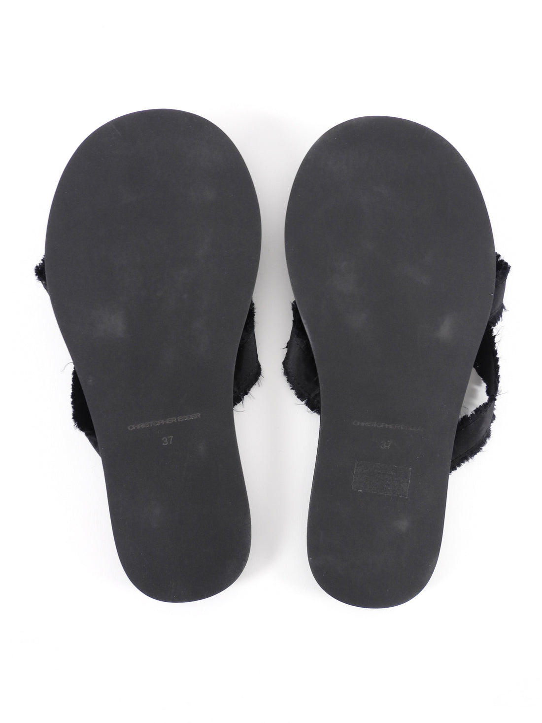 Christopher Esber Black Freya Satin Frayed Thong Flip Flop Sandals 37