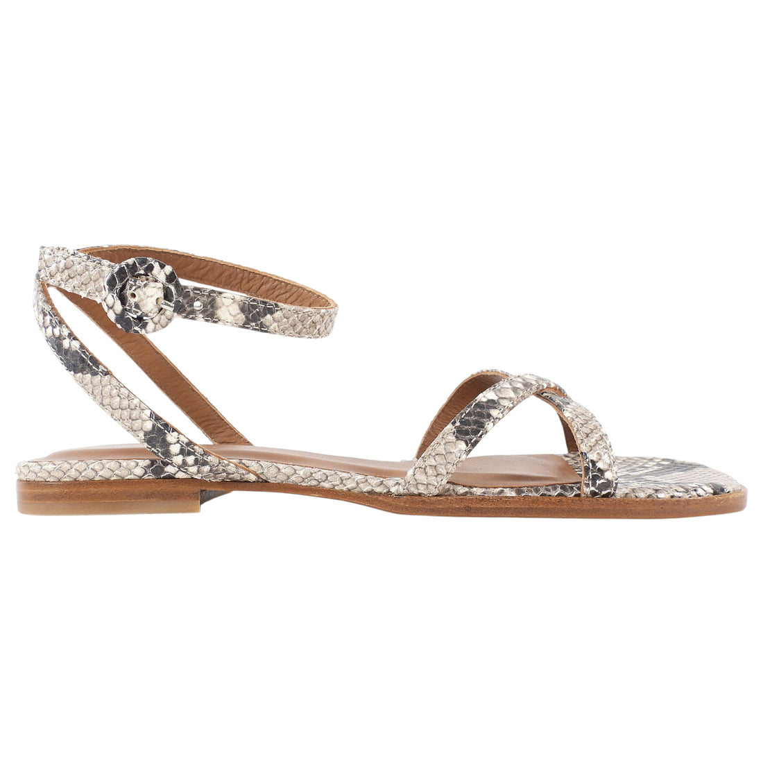 Margaux Brown White Flat Natural Python Emboss Sandals - 37