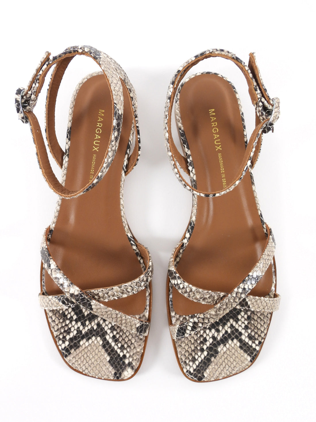 Margaux Brown White Flat Natural Python Emboss Sandals - 37