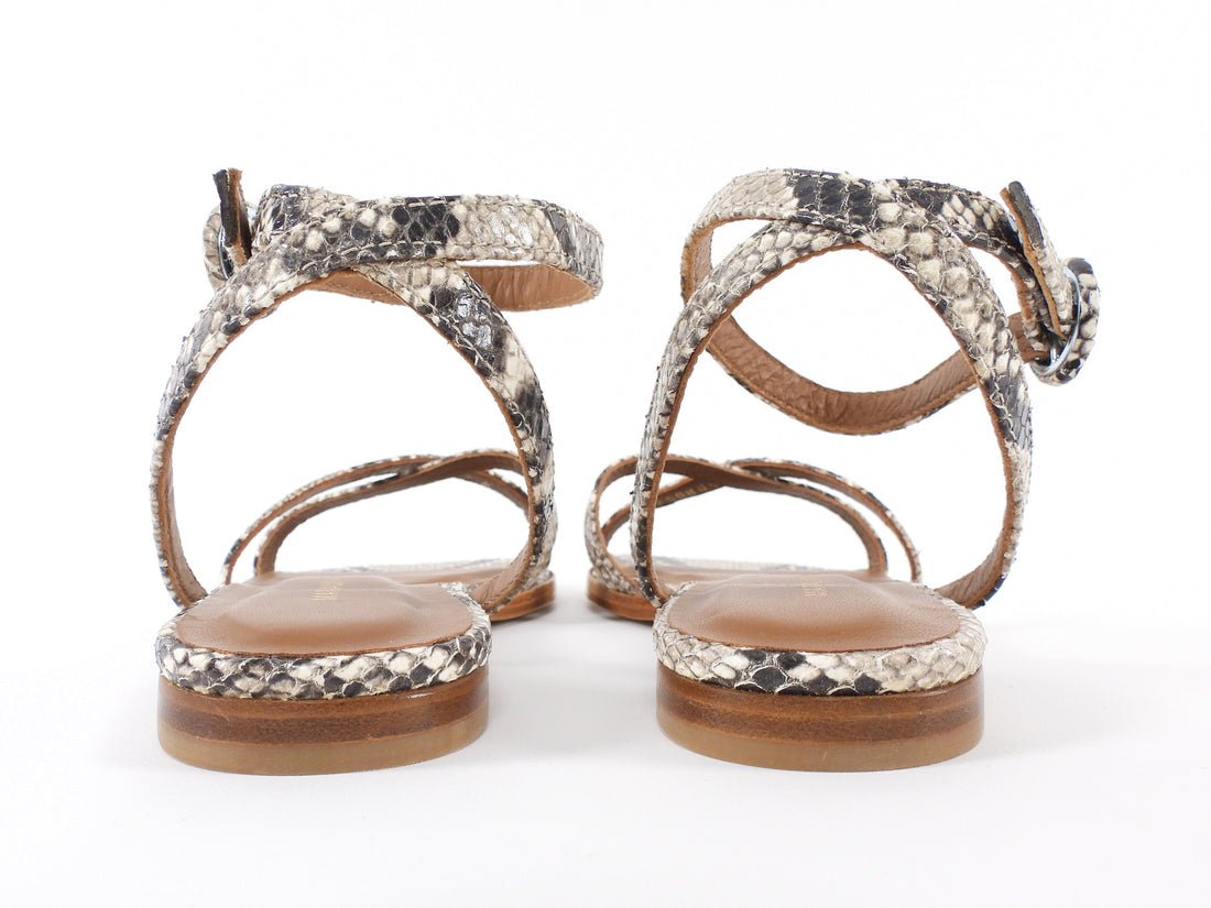 Margaux Brown White Flat Natural Python Emboss Sandals - 37