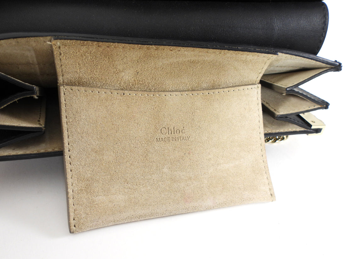 Chloe Faye Black Leather and Suede Small Crossbody Chain Bag