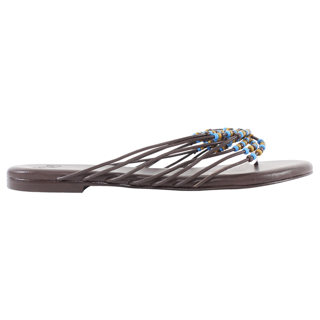 Reformation Espresso Brown Jessica Beaded Leather Flat Strappy Sandals - 7