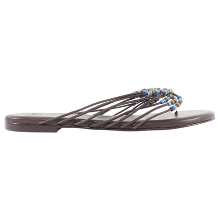 Reformation Espresso Brown Jessica Beaded Leather Flat Strappy Sandals - 7