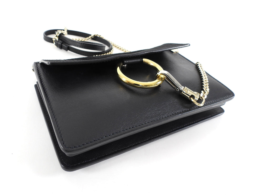 Chloe Faye Black Leather and Suede Small Crossbody Chain Bag