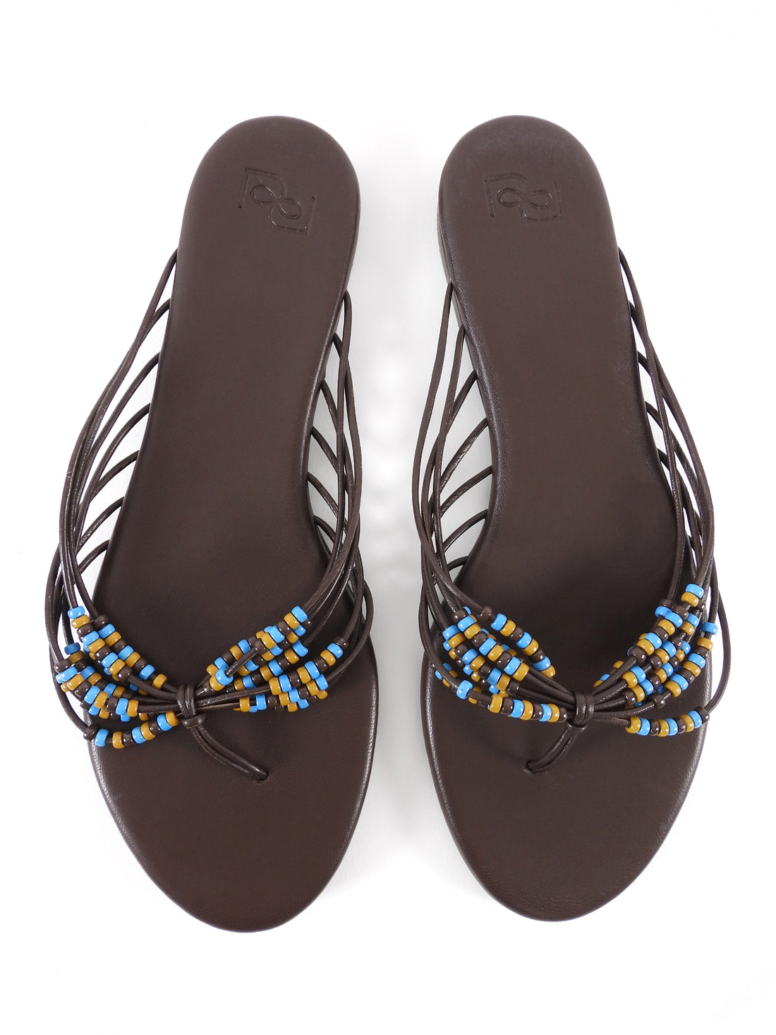 Reformation Espresso Brown Jessica Beaded Leather Flat Strappy Sandals - 7