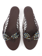 Reformation Espresso Brown Jessica Beaded Leather Flat Strappy Sandals - 7