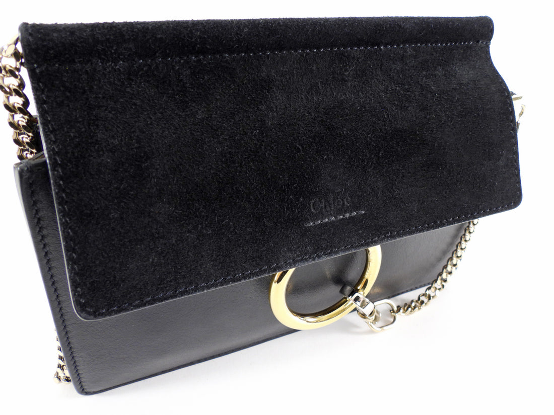 Chloe Faye Black Leather and Suede Small Crossbody Chain Bag
