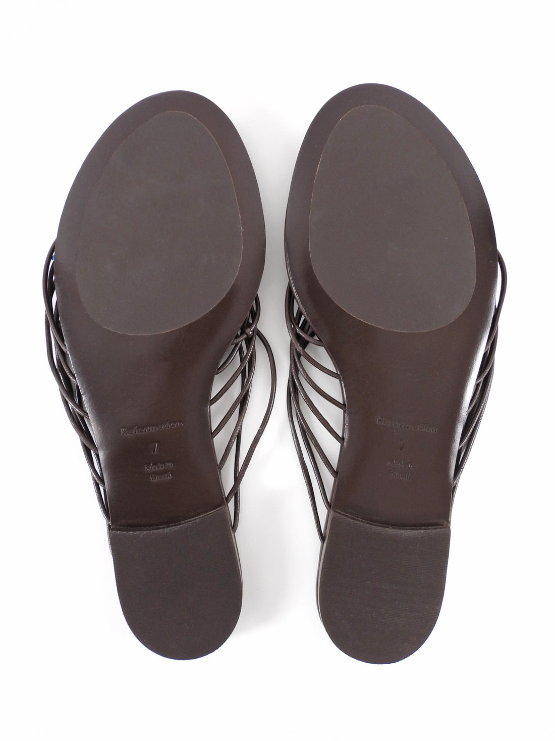 Reformation Espresso Brown Jessica Beaded Leather Flat Strappy Sandals - 7