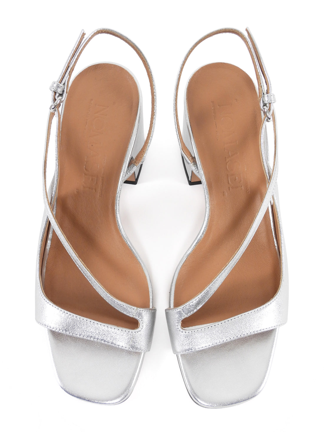 Nomasei Silver Leather Metallic Slingback Block Heel Sandals - 37