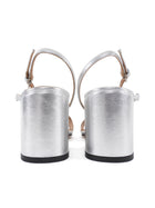 Nomasei Silver Leather Metallic Slingback Block Heel Sandals - 37