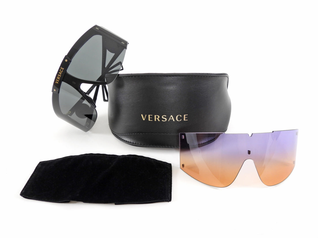 Versace Black Interchangeable Shield Wrap Sunglasses 4393