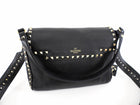 Valentino Garavani Black Grained Leather Rockstud Two Way Flap Bag